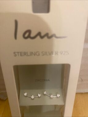 Sterling Silver 925 Zirconia Curved Stud Earrings NWT NIP by I am